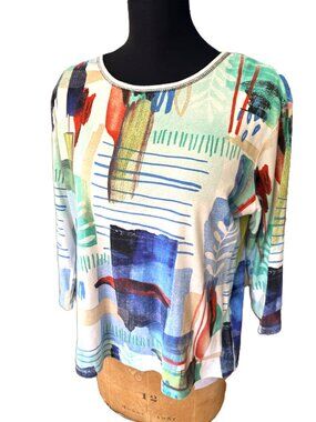Jess & Jane XL Tunic Top Dress, Abstract Pattern, 3/4 Sleeve Art to Wear